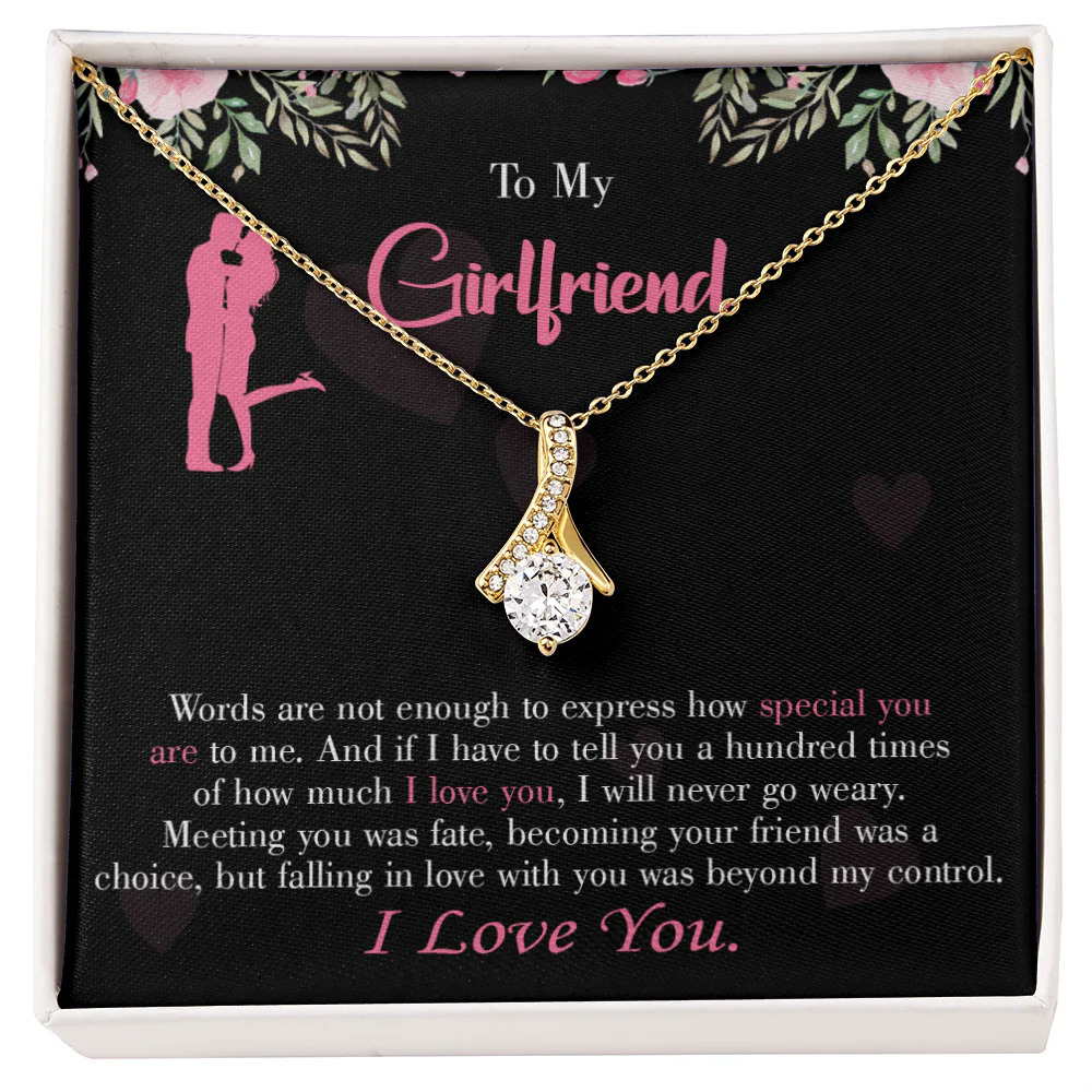 To My Girlfriend Words are Not Enough Ribbon Necklace Gold Tone Standard Box